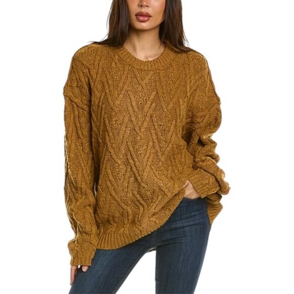 Free People NWT Isla Cable Stitch Tunic Sweater Spice Cake Oversized Size M - Picture 1 of 13